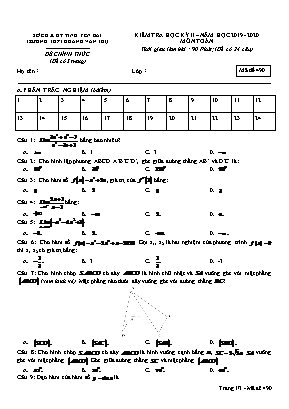 Đề kiểm tra học kỳ II môn Toán Lớp 11 - Mã đề 490 - Năm học 2019-2020 - Trường THPT Hoàng Văn Thụ